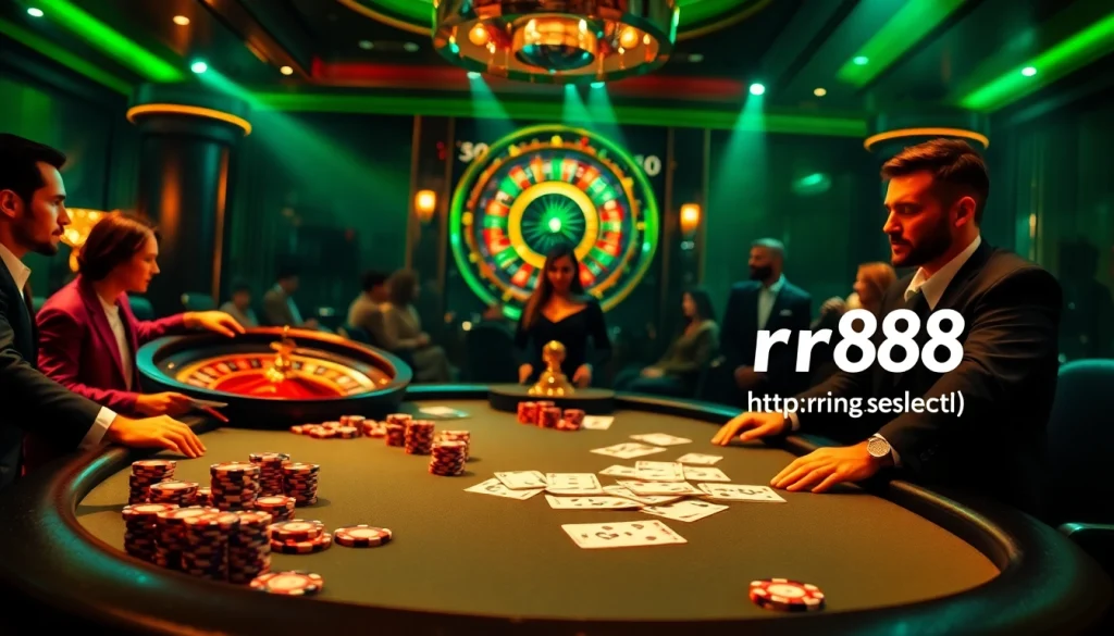Thrilling poker game at a high-stakes table captures the essence of gambling at https://rr88.select/.